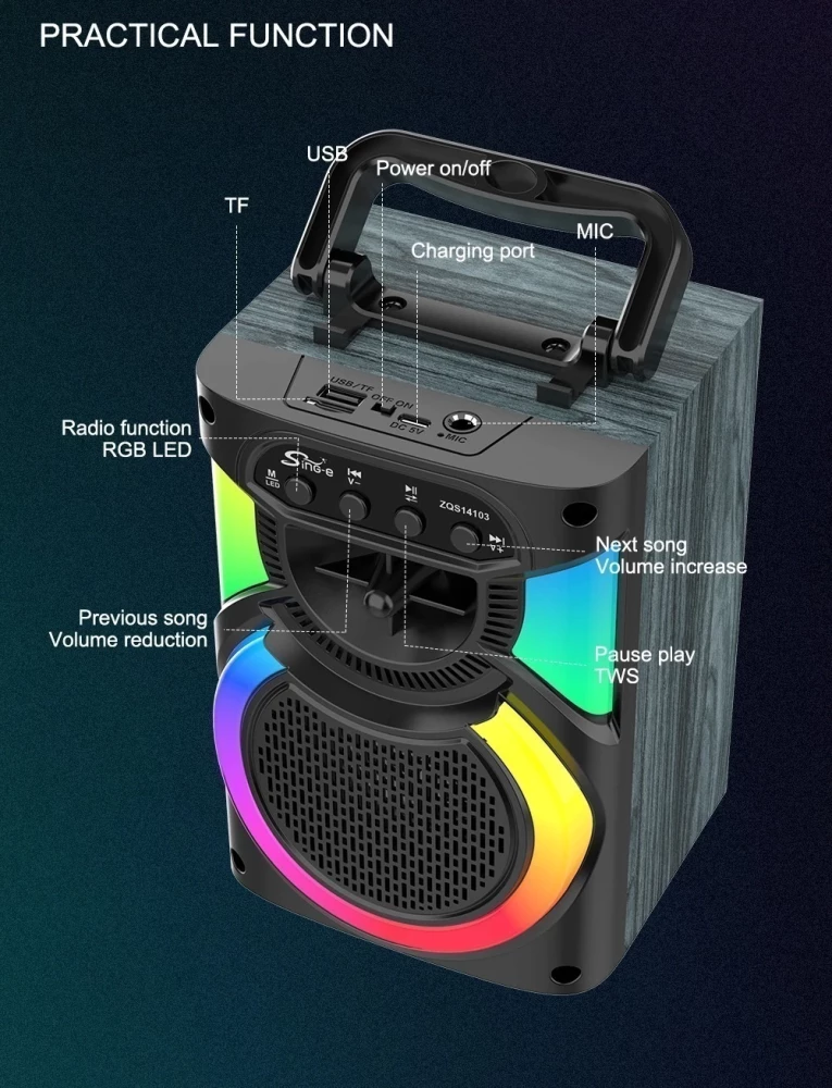 Haut Parleur Sans Fil ZQS 14103 Rechargable Avec Microphone